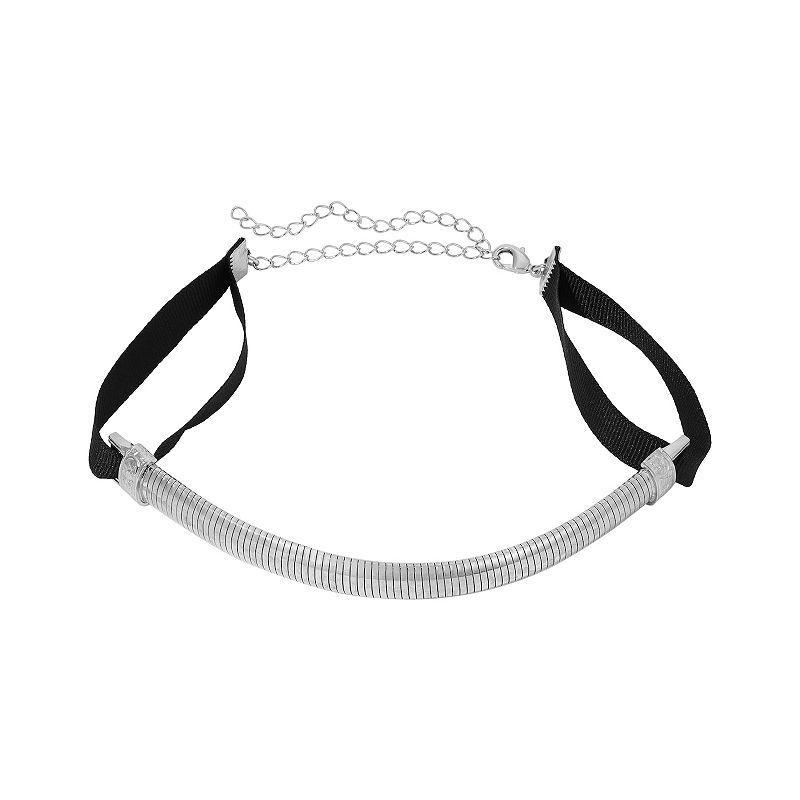 1928 Satin Ribbon Cobra Chain Choker Necklace, Womens, Gray Product Image