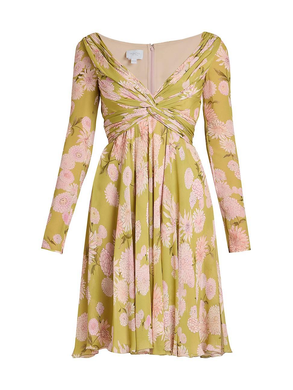 Womens Floral Silk Twist-Front Dress Product Image