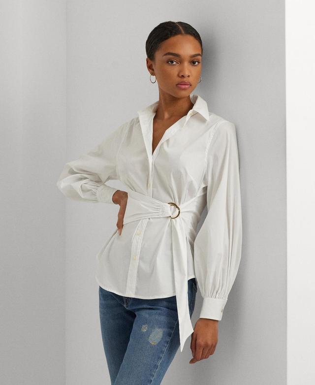 Lauren Ralph Lauren Petite Size Sarill White Tie Front Long Blouson Sleeve Top Product Image