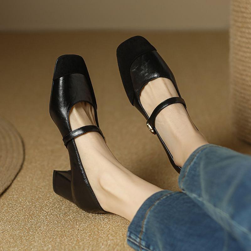 Chunky Heel Cap-Toe Mary Jane Shoes product image