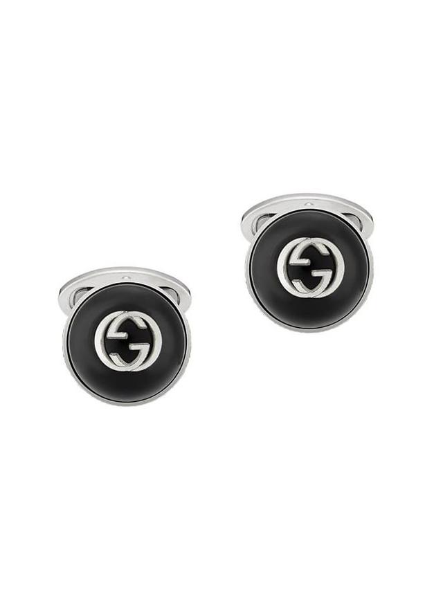 Mens Interlocking G Sterling Silver Enamel Button Cufflinks Product Image