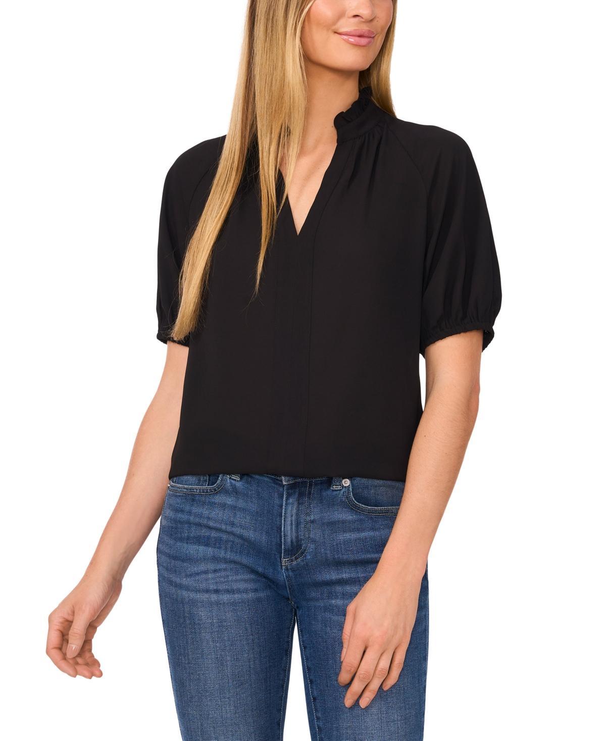 CeCe Womens Split-Neck Puff-Sleeve Blouse Product Image