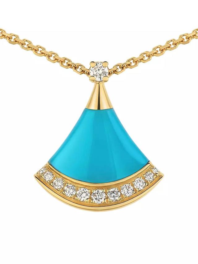 Divas' Dream 18K Yellow Gold, Turquoise & 0.13 TCW Diamond Pendant Necklace Product Image