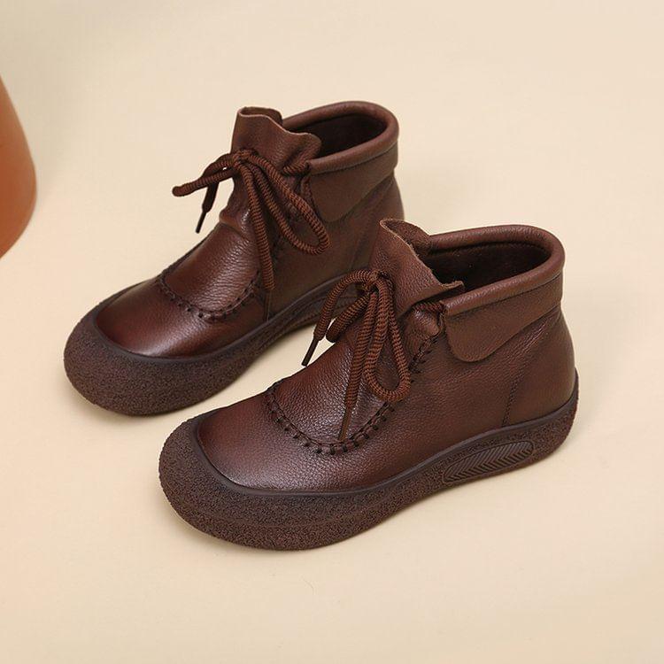 Faux Leather Lace-Up Ankle Boots Product Image