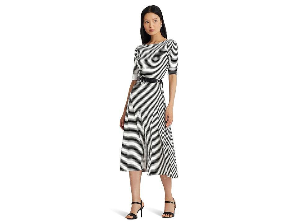 Lauren Ralph Lauren Striped Stretch Cotton Midi Dress (Black/Mascarpone Cream) Women's Dress Product Image