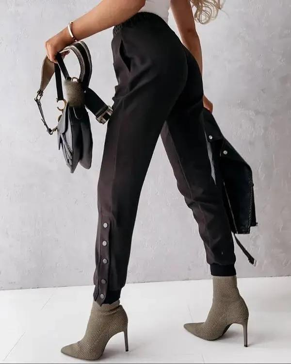 Olivia Mark – High waisted track pants with buttoned pocket Product Image