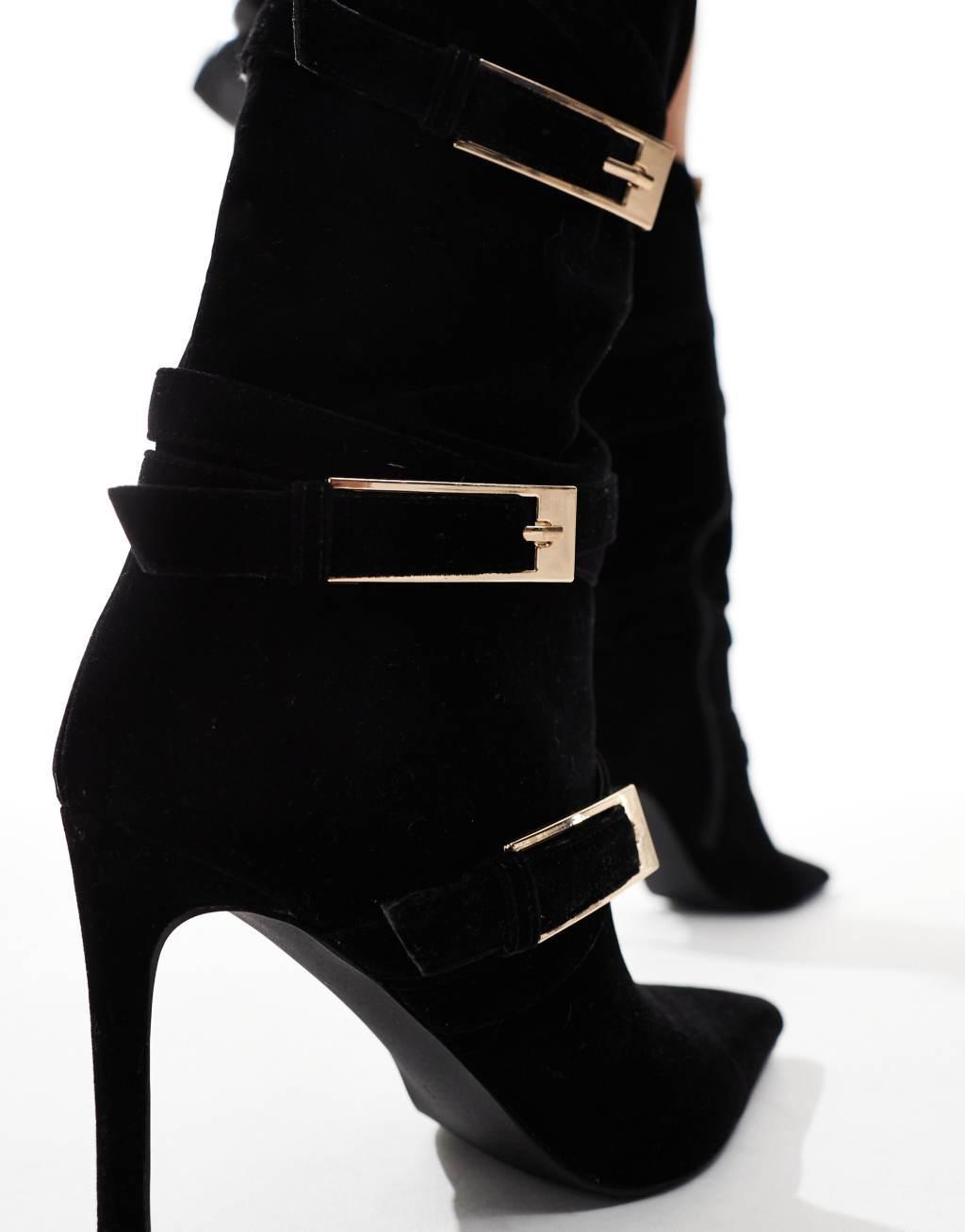 Simmi London Kairi Buckle Knee Boot in Black Velvet Product Image