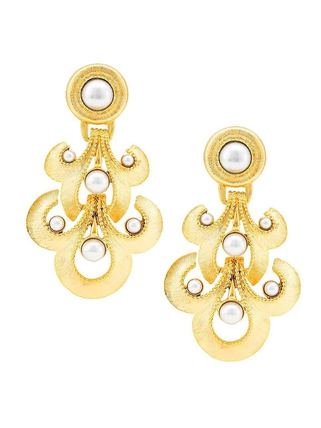 Womens 22K-Gold-Plated & Faux Pearl Clip-On Drop Earrings Product Image