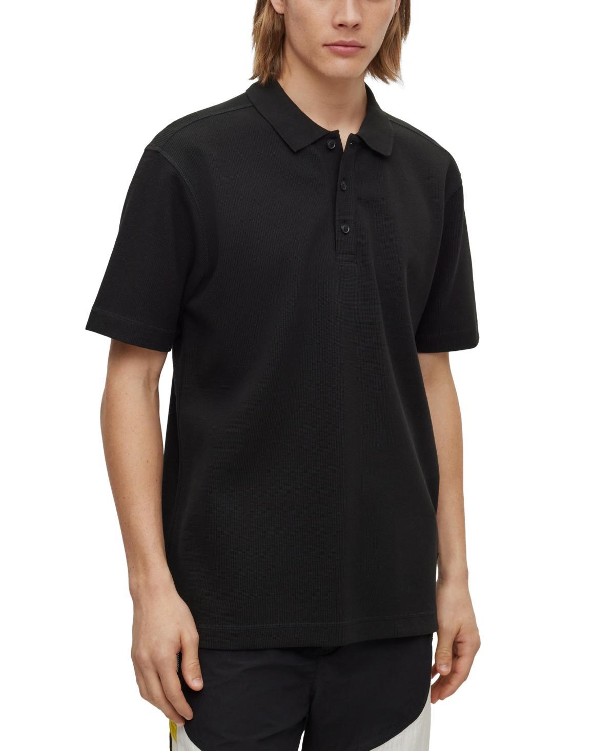 Boss By  Men's Waffle Structure Polo Shirt In Black Product Image