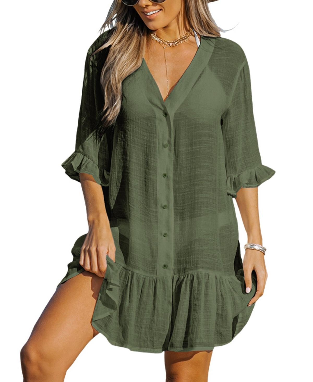 Womens CUPSHE Semi-Sheer Ruffled Cover-Up Dress Product Image