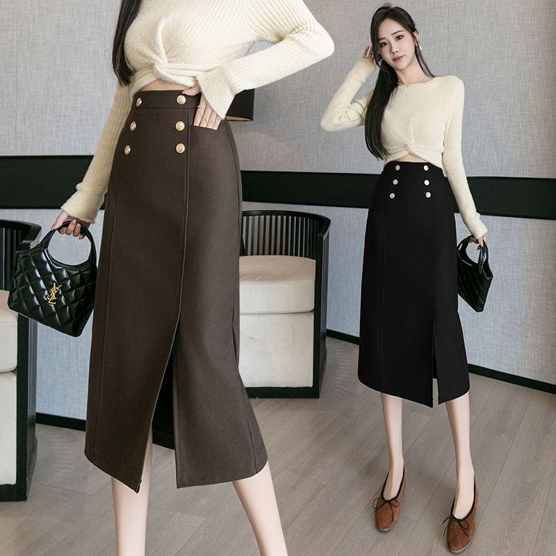 High Rise Plain A-Line Midi Skirt Product Image