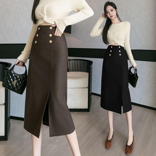 High Rise Plain A-Line Midi Skirt Product Image