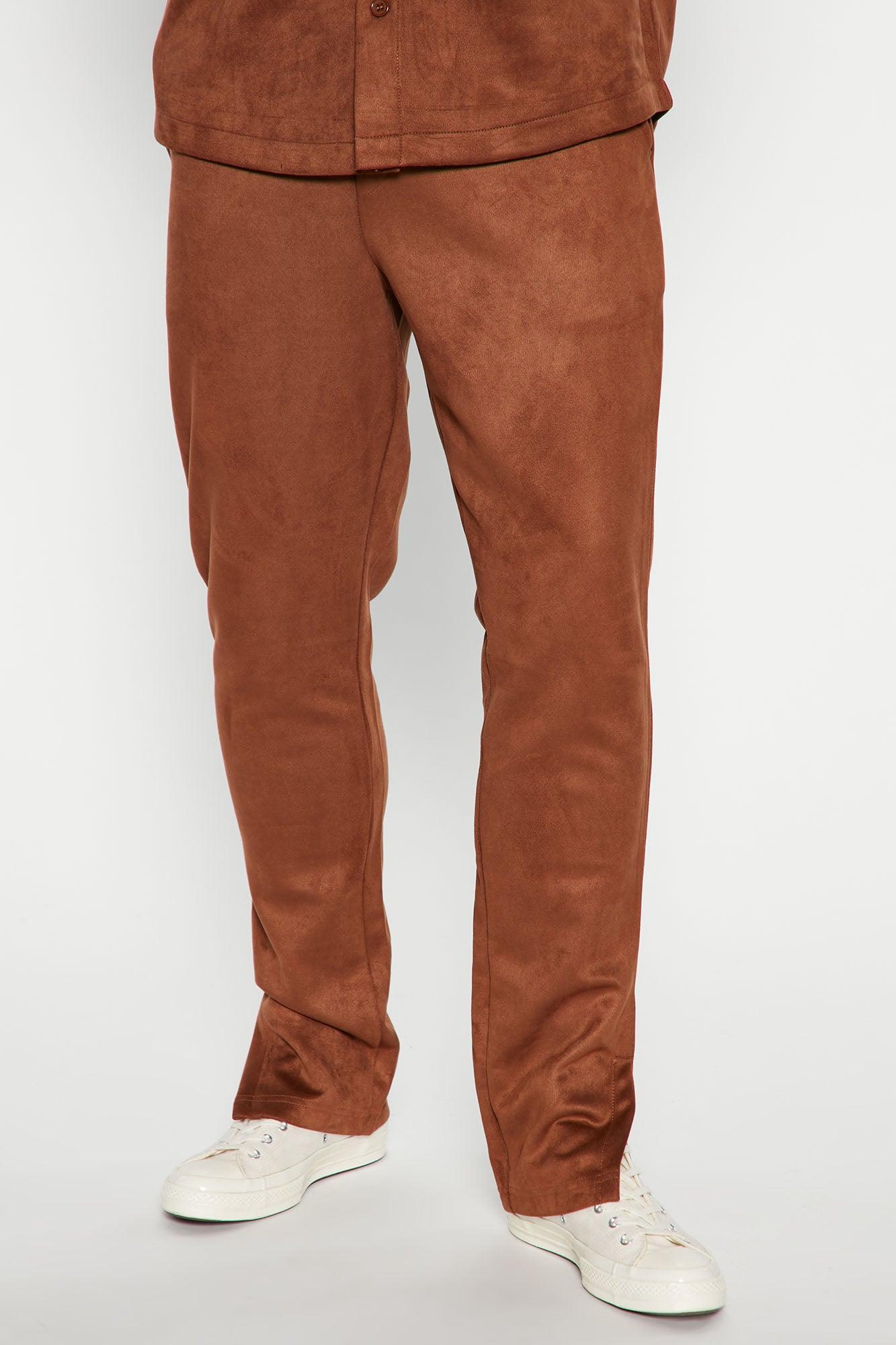 Dre Side Slit Faux Suede Pants - Camel product image