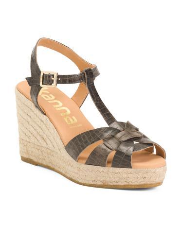 Leather Espadrille Wedge Sandals for Women Product Image