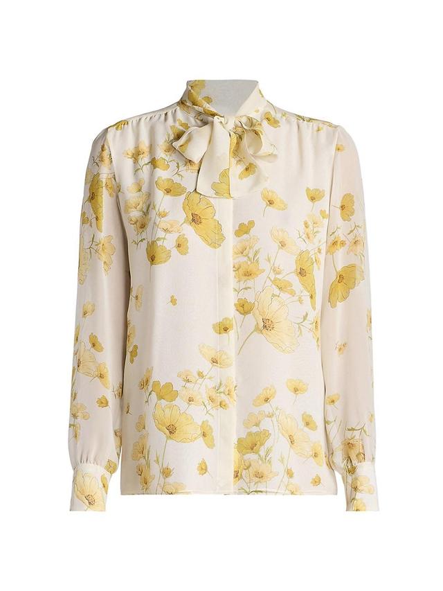 Womens Floral Silk Tieneck Blouse Product Image