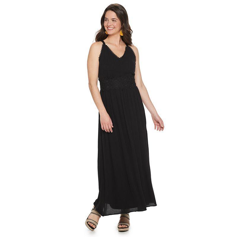 Womens Nina Leonard Crochet Trim Maxi Dress Product Image