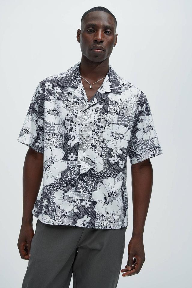 David Patch Work Floral Shirt - Black/White Product Image