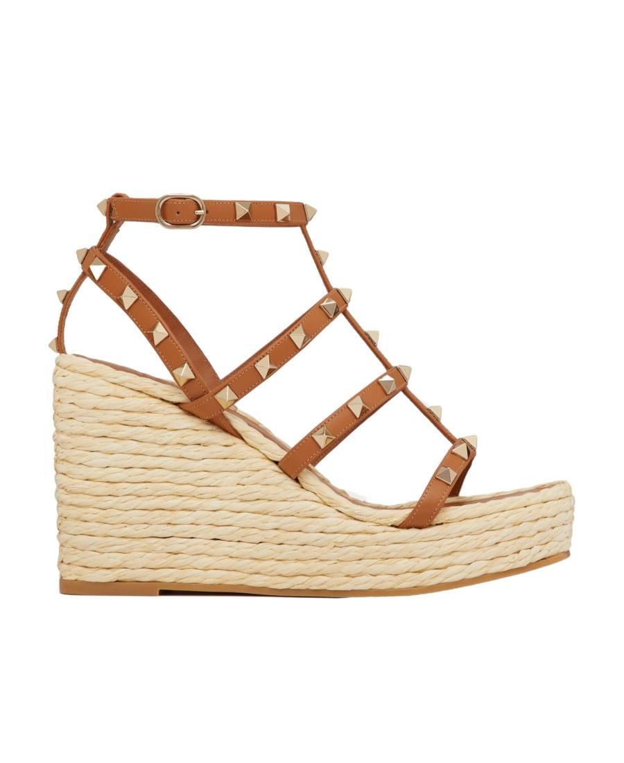 VALENTINO GARAVANI Rockstud Caged Wedge Espadrille Sandals In Natural Almond Product Image