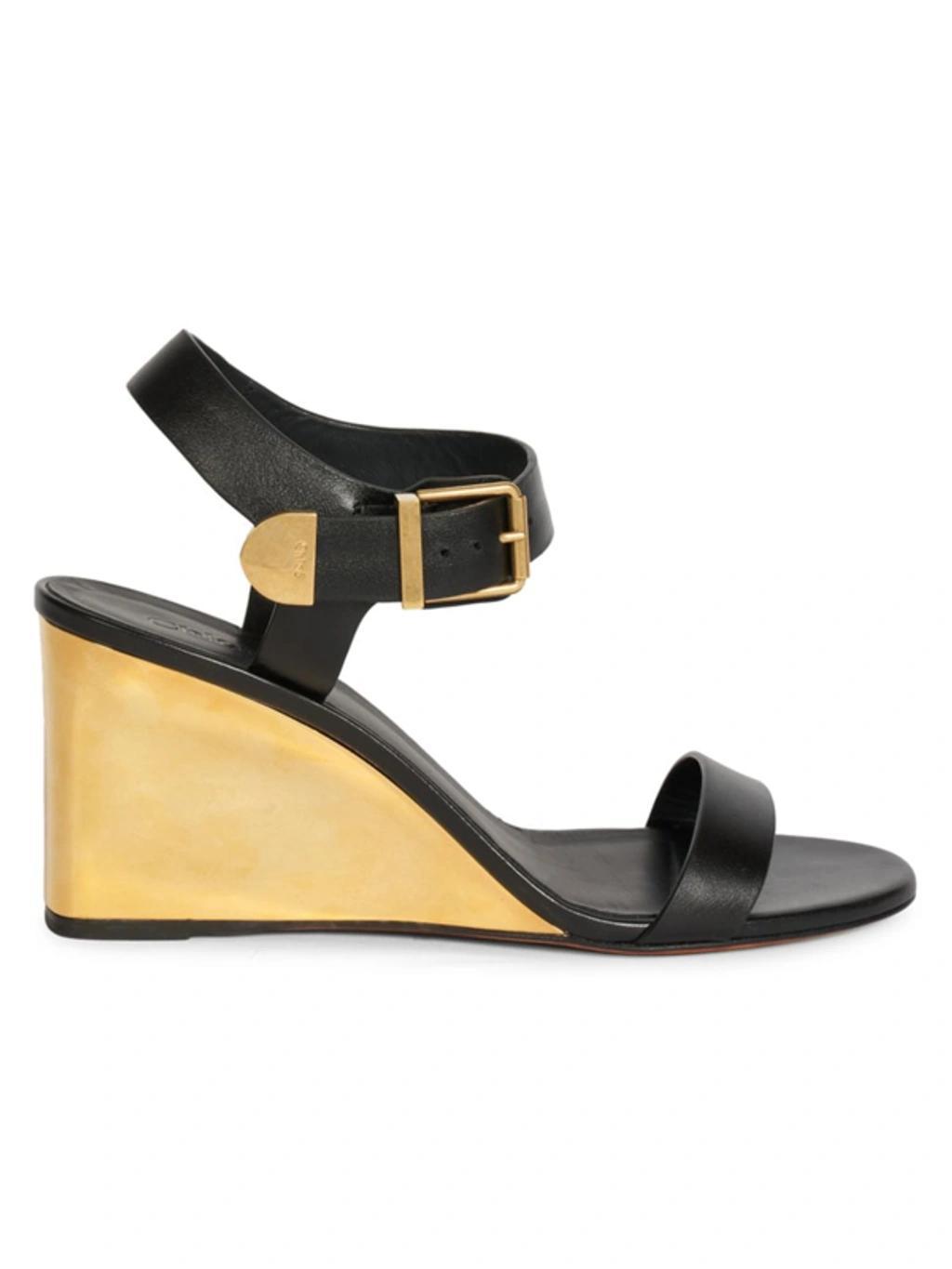 Rebecca Leather Wedge Sandals In Black Product Image