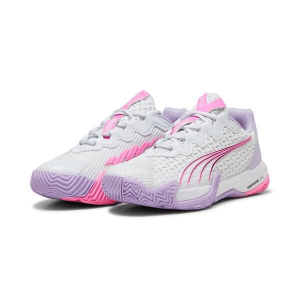 PUMA NOVA Elite Women's Court Shoes in Silver Mist/White/Vivid Violet Product Image