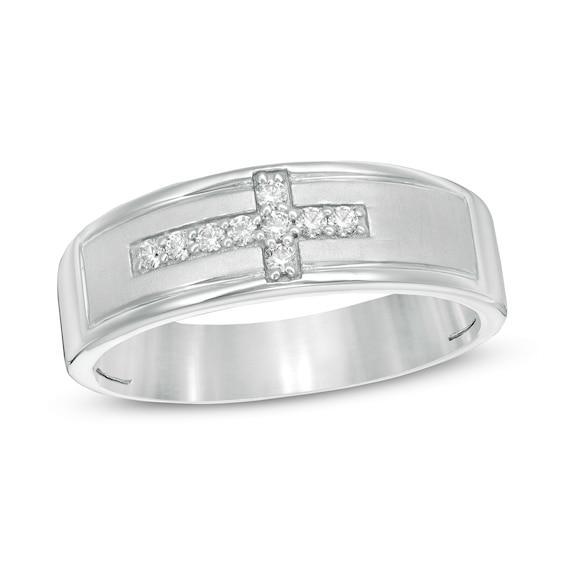 Men's 1/8 CT. T.w. Diamond Sideways Cross Wedding Band in Sterling Silver Product Image