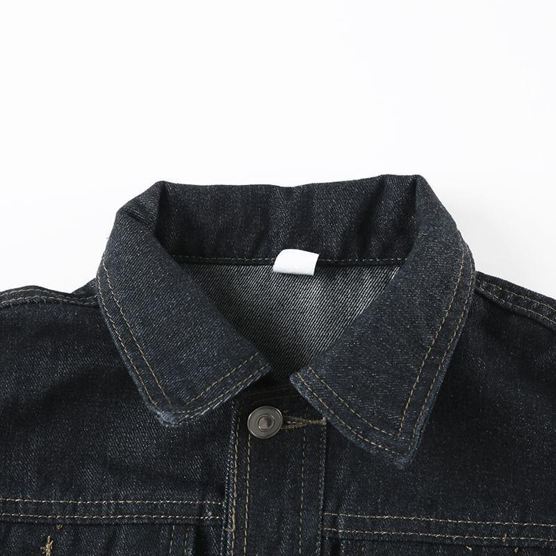 Pocket Detail Denim Cropped Single-Breasted Jacket Product Image