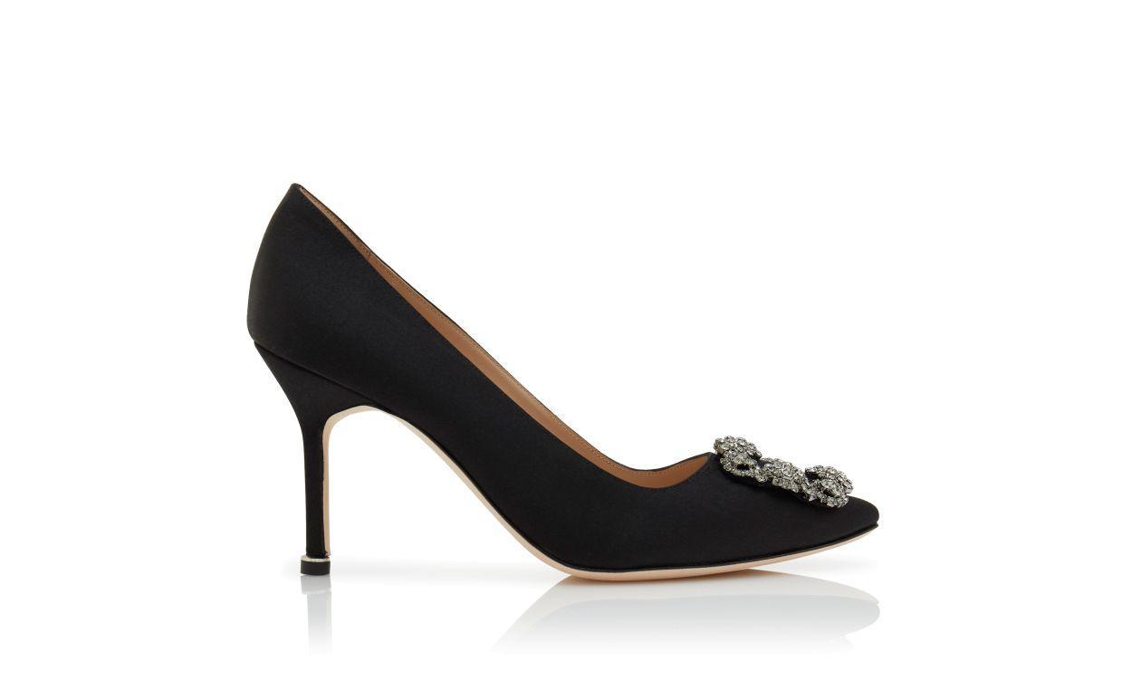 HANGISI 90 Black Satin Jewel Buckle Pumps Product Image