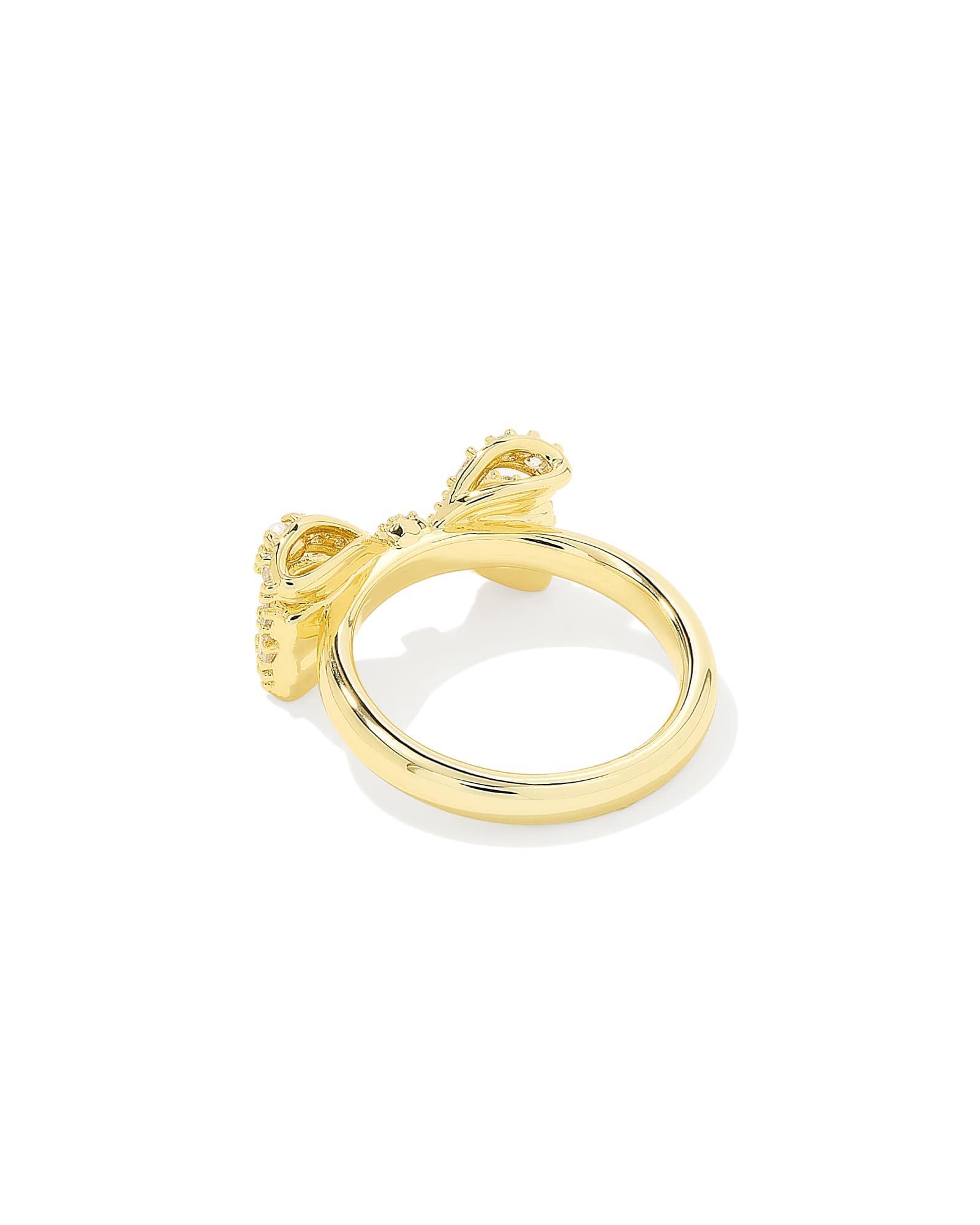 Krista Gold Bow Cocktail Ring in White Mix Product Image