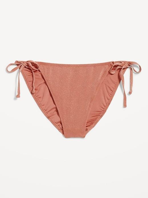 Mid-Rise Side-Tie Shine String Bikini Swim Bottoms Product Image