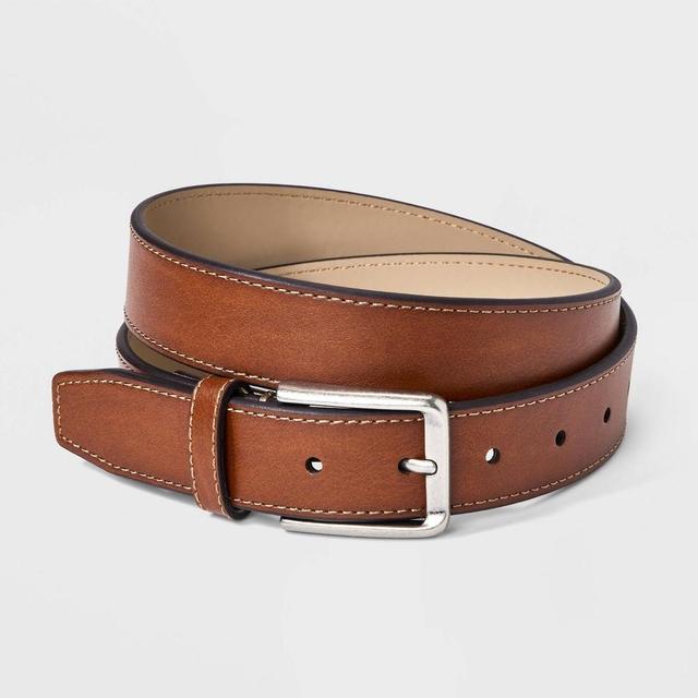 Mens Stitched Edge Dress Belt - Goodfellow & Co Brown L Product Image