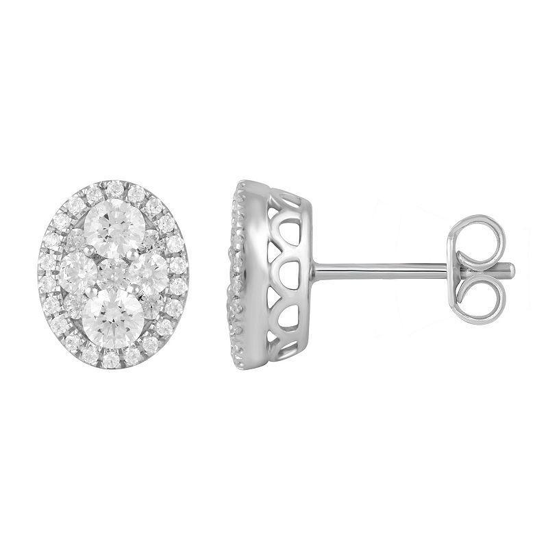 Sterling Silver 1 Carat T.W. Diamond Oval Stud Earrings, Womens, White Product Image