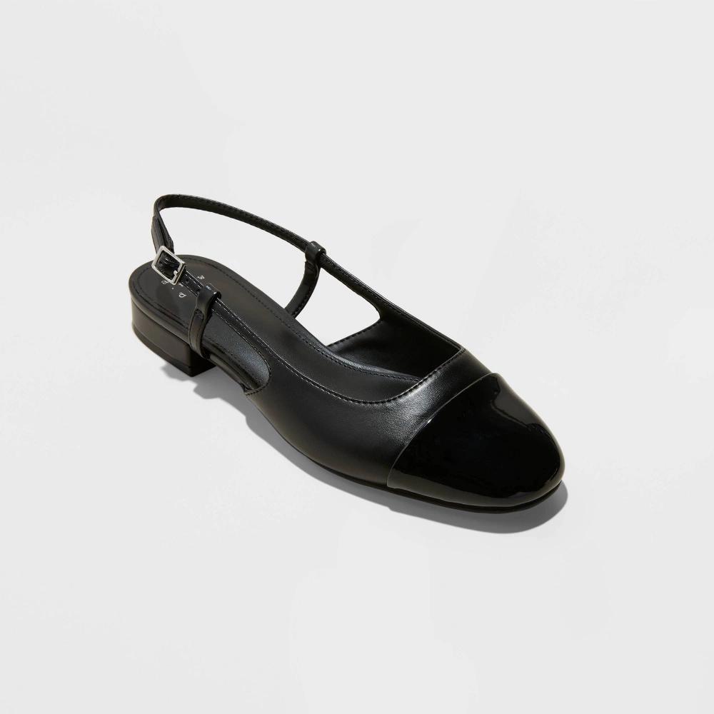 Womens Maxine Cap-toe Slingback Flats - A New Day Black 9.5 Product Image