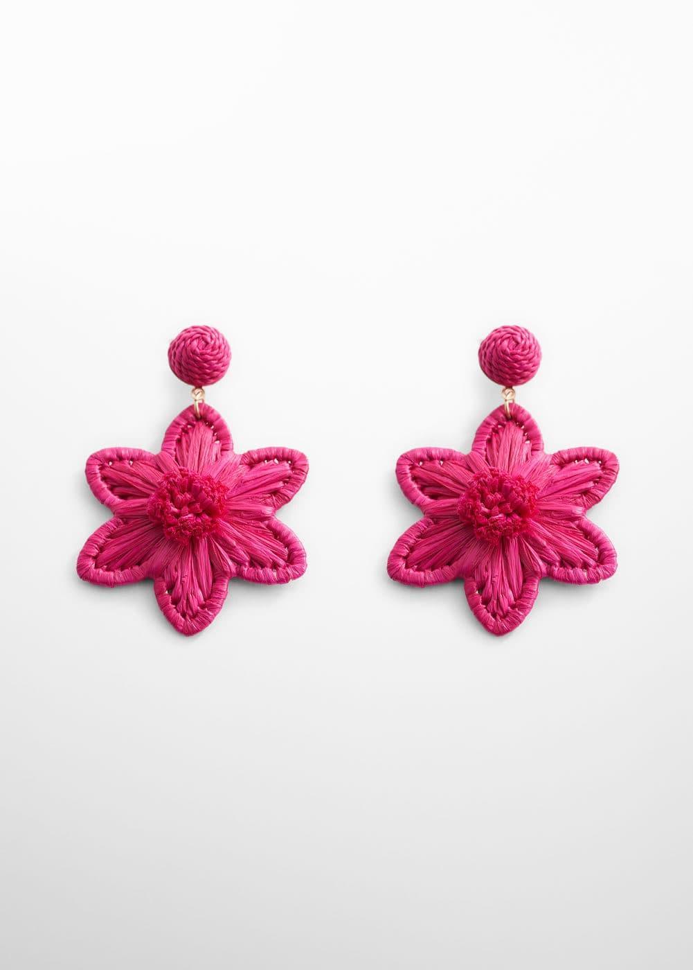 MANGO - Flowers raffia earrings - One size - Women Product Image