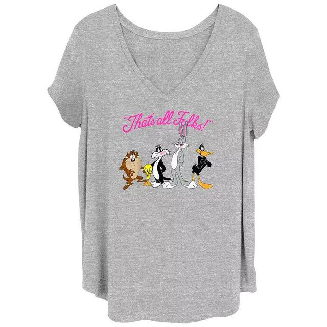 Juniors Plus Size Looney Tunes Thats All Folks Group Graphic Tee, Womens Product Image