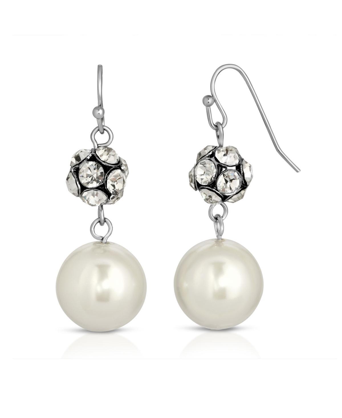 1928 Silver Tone Simulated Pearl & Simulated Crystal Fireball Drop Earrings, Womens, White Product Image