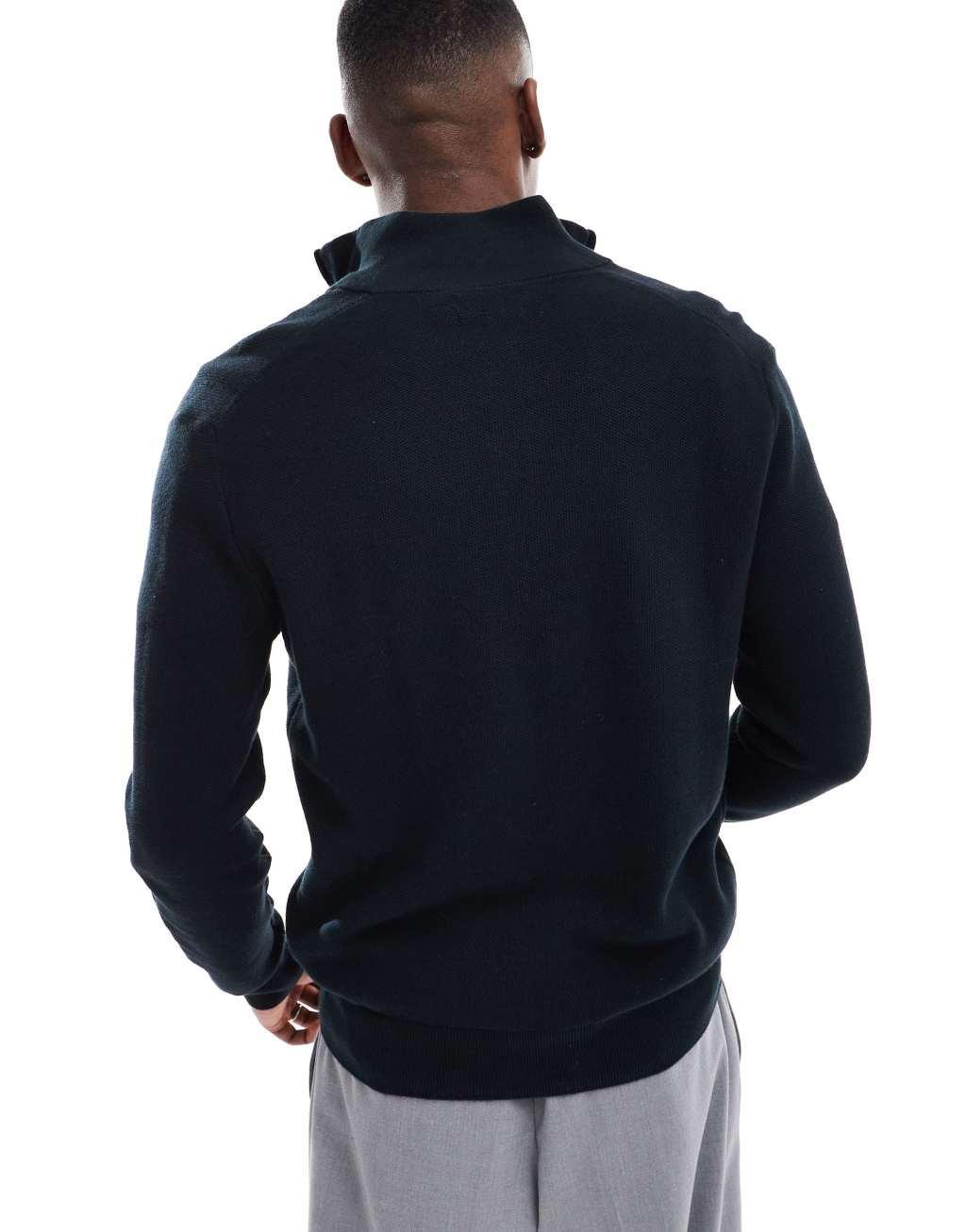 Polo Ralph Lauren tonal icon logo half zip cotton knit sweater in black Product Image