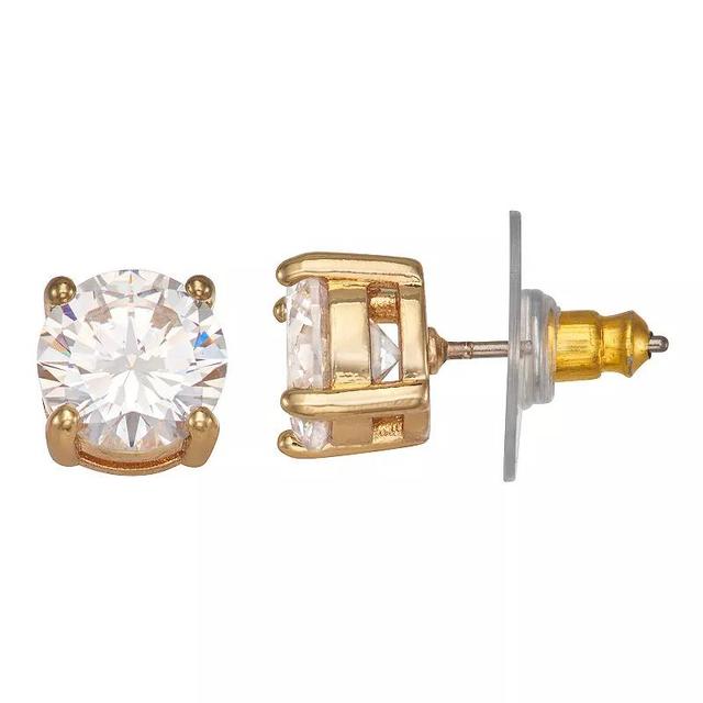 Napier Gold Tone Social Cubic Zirconia Round Stud Earrings, Womens, Clear Product Image