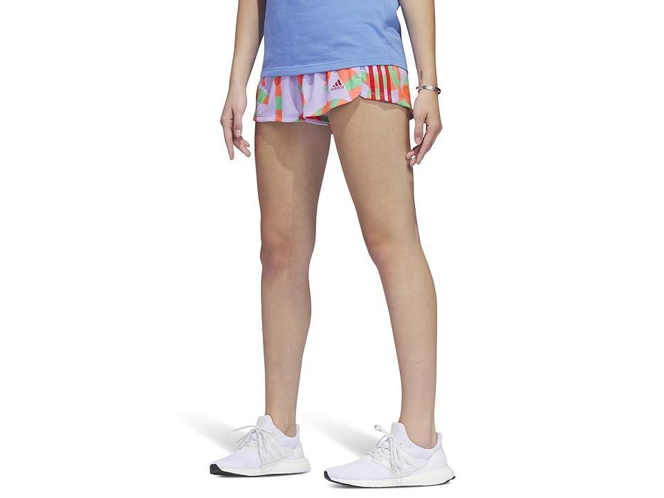 adidas Pacer 3 Stripe Knit Shorts (Purple/Semi Flash Lime (Farm)) Women's Shorts Product Image