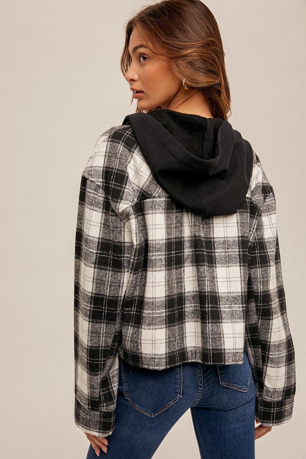 Black Plaid Hoodie Jacket Product Image