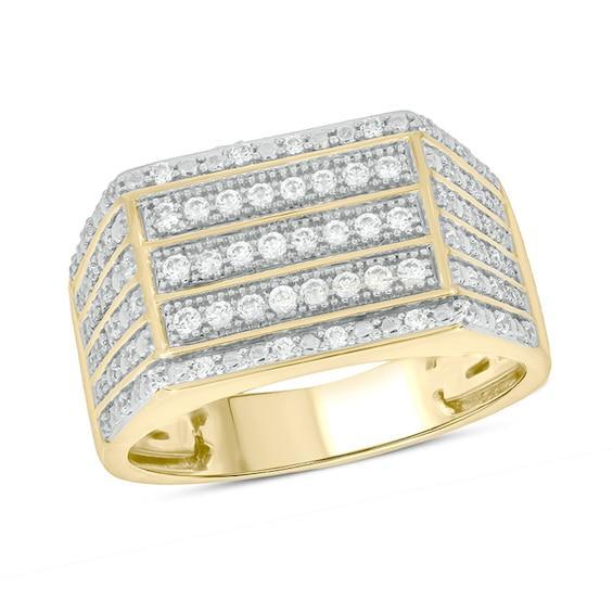 Men's 3/8 CT. T.w. Diamond Multi-Row Triple Panel Ring in 10K Gold Product Image