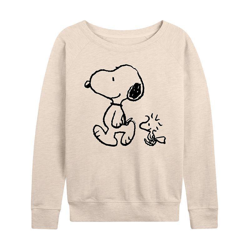 Womens Peanuts Snoopy Woodstock Walk Slouchy Graphic Sweatshirt, Girls Product Image