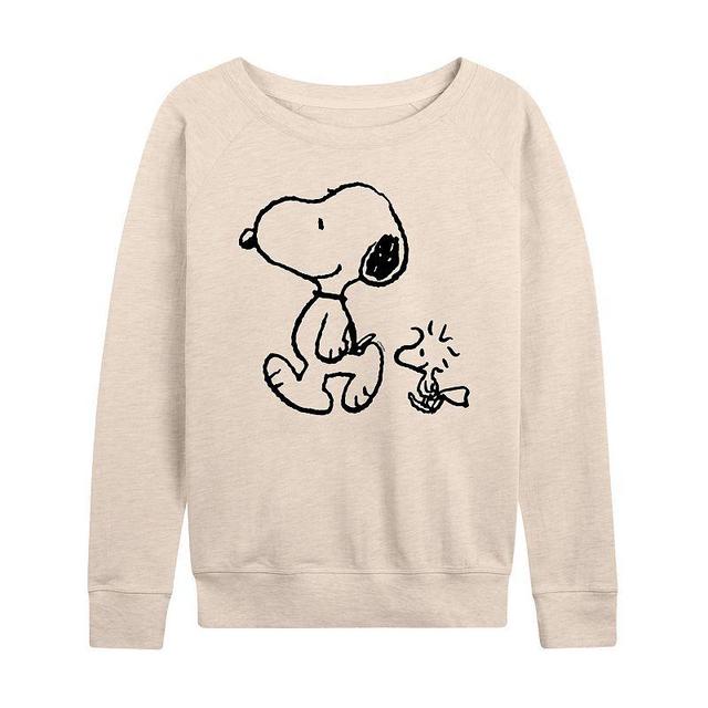 Womens Peanuts Snoopy Woodstock Walk Lightweight French Terry Sweatshirt, Girls Product Image