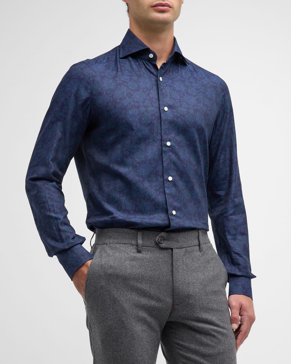 Mens Tonal Floral-Print Dress Shirt Product Image