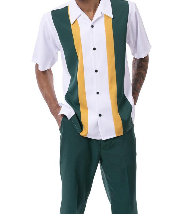 Emerald/Gold Vertical Color Block Walking Suit 2 Piece Short Sleeve Set Product Image