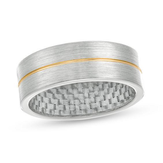 Men's 8.0mm Yellow IP Center Groove Satin Wedding Band in Tantalum Product Image