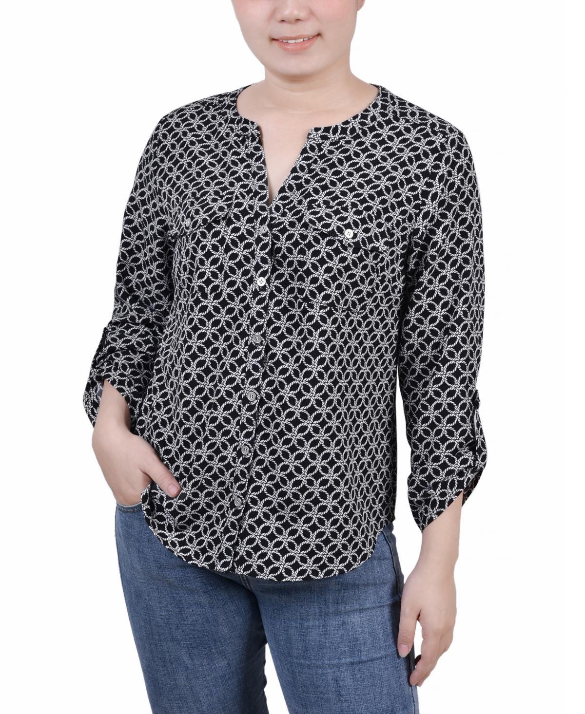 Womens 3/4 Roll Tab Sleeve Mandarin Collar Blouse Product Image