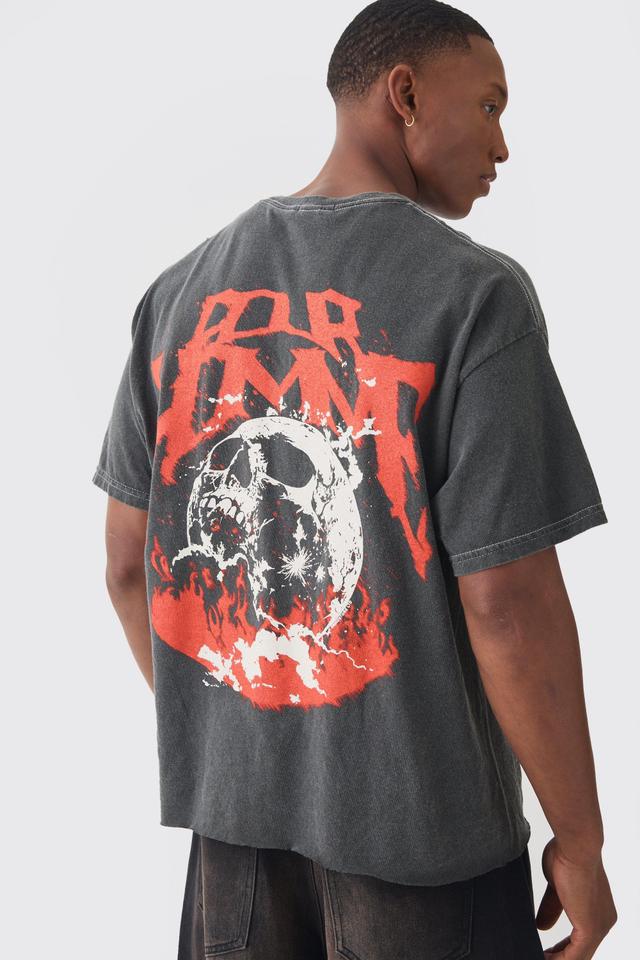 Oversized Boxy Homme Skull Print Wash T-shirt | boohooMAN USA Product Image