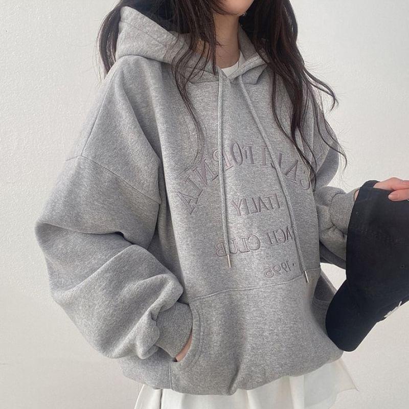 Lettering Embroidery Hoodie Product Image