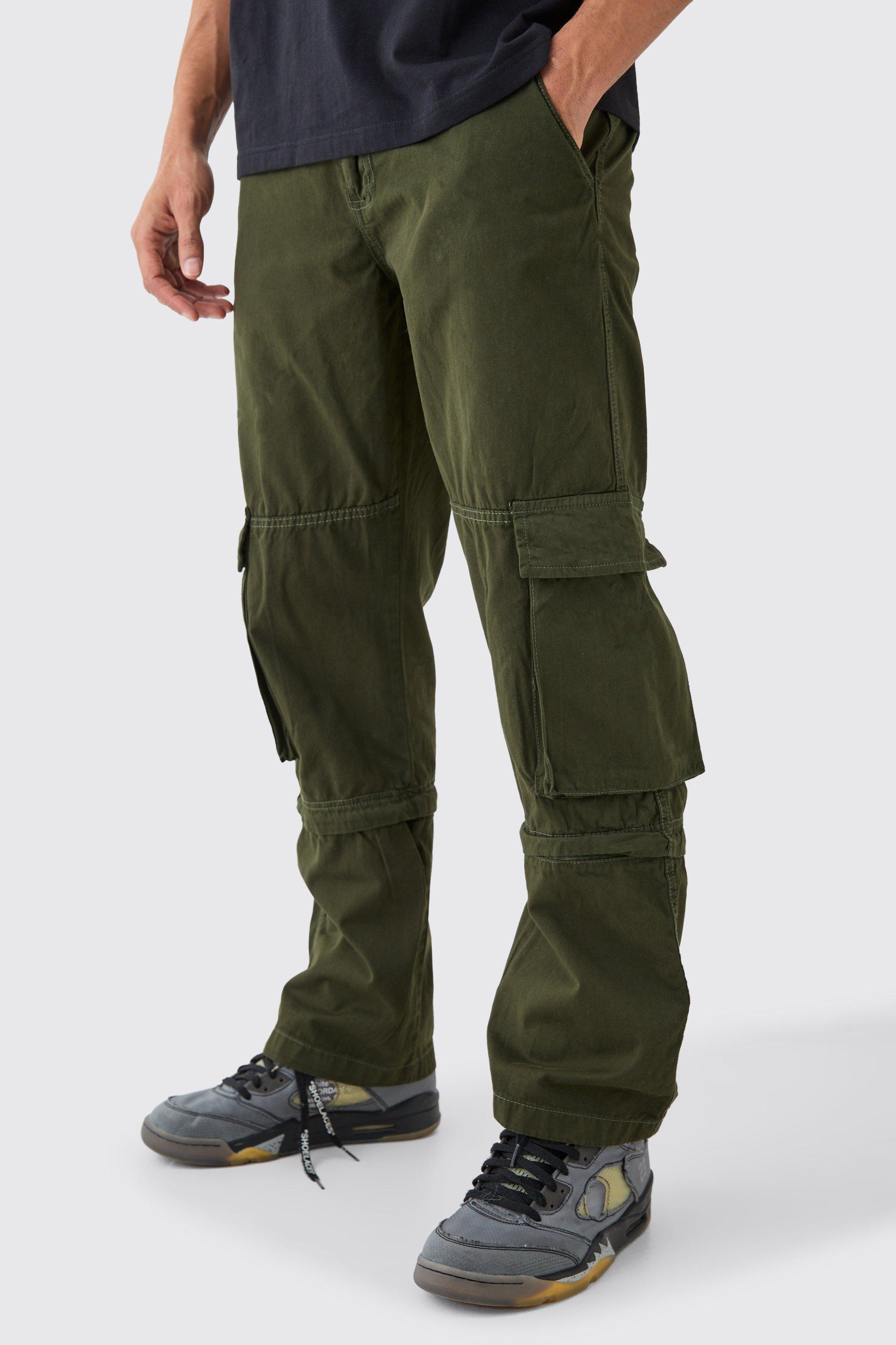 Mens Green Fixed Waist 3d Cargo Zip Off Relaxed Trouser, Green Product Image