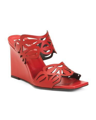 Leather Laser Cut Wedge Sandals for Women Product Image